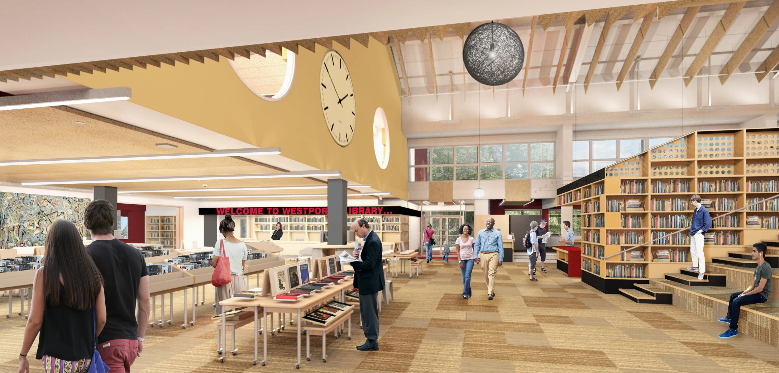 The Hub is a central information and service area, accessible from both Jesup Green and the existing Levitt-side entrances.