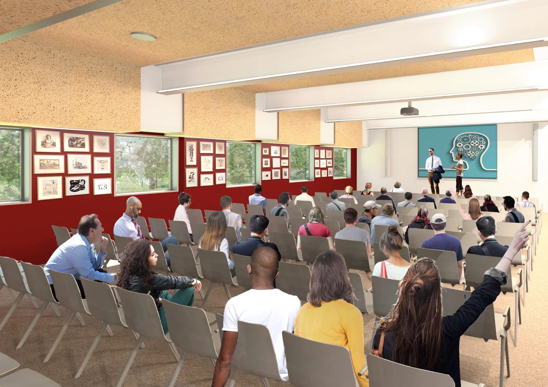 The number of program rooms increases from 2 to 4, with seating capacity of 50 to 130 attendees.