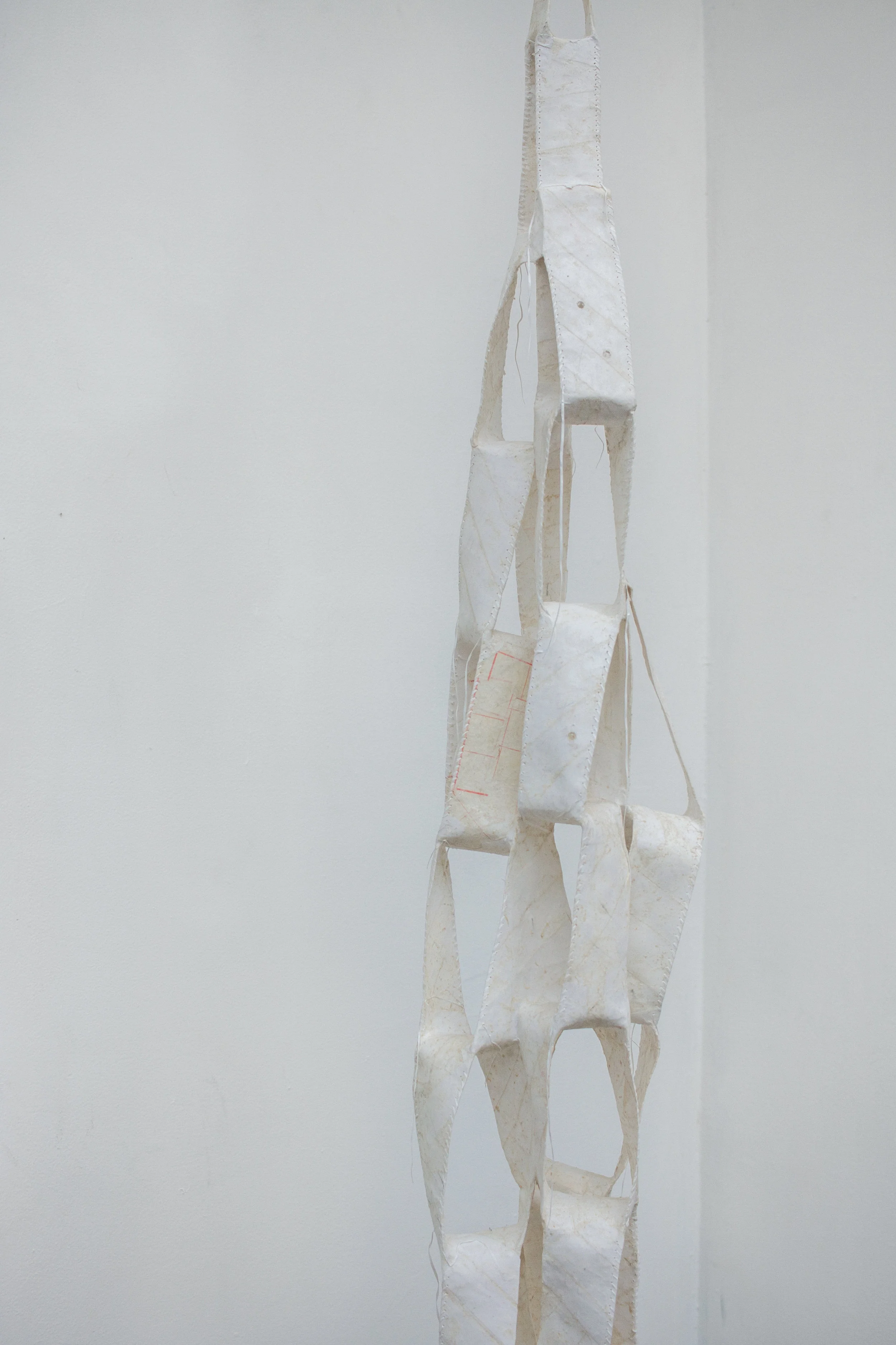 They Gave their whole Hearts to Silence (detail), 2015-2017 paper mache, thread, sisal dyed with wine, hardware