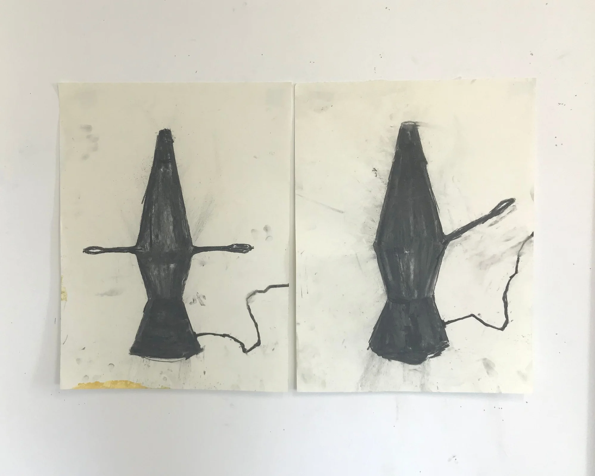 studies for Cast Iron Lava Lamp sculptures, 2019 charcoal on paper