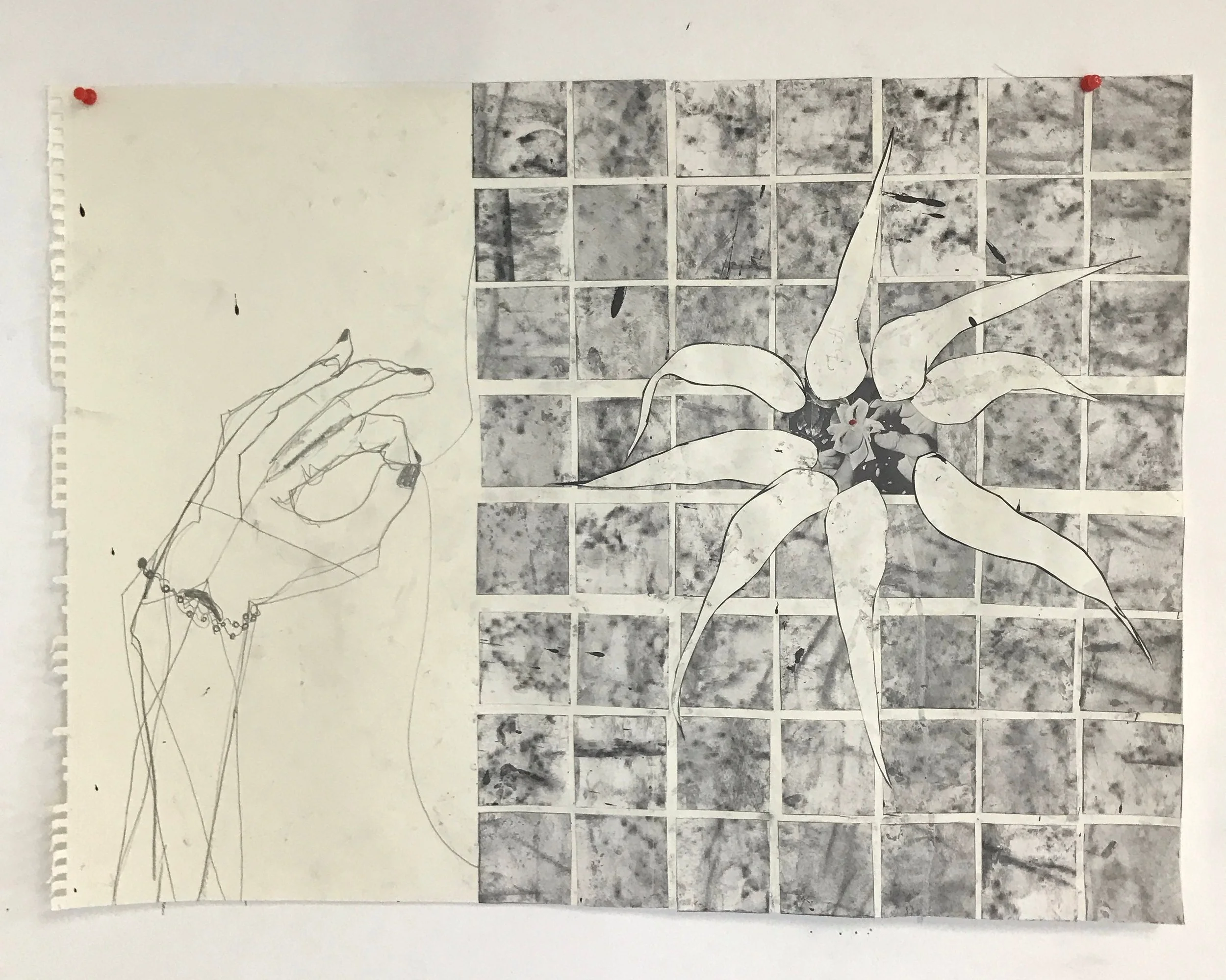 charcoal and collage on paper, 2019