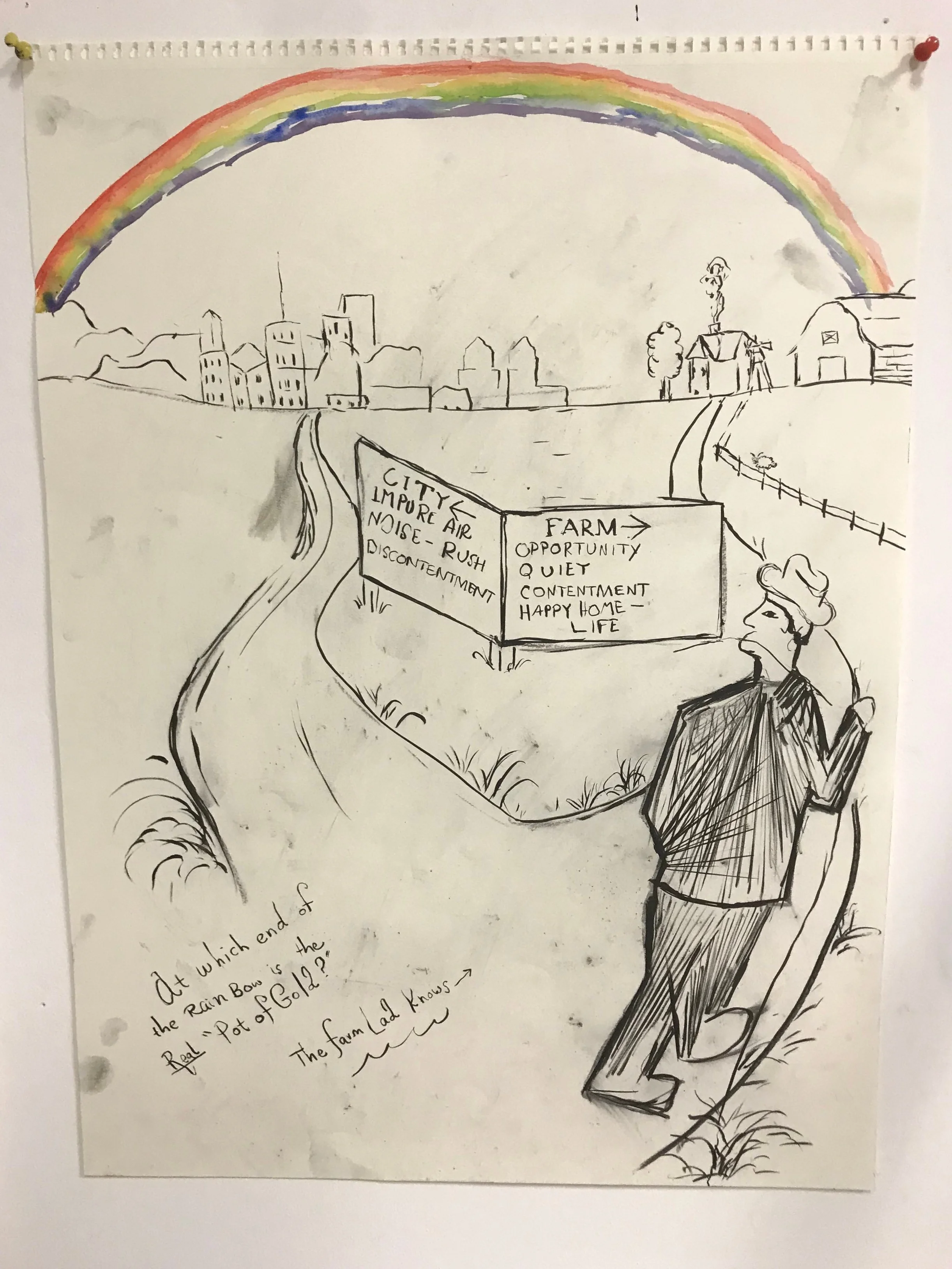 The Farm Lad Knows, 2019 Charcoal, watercolor on paper