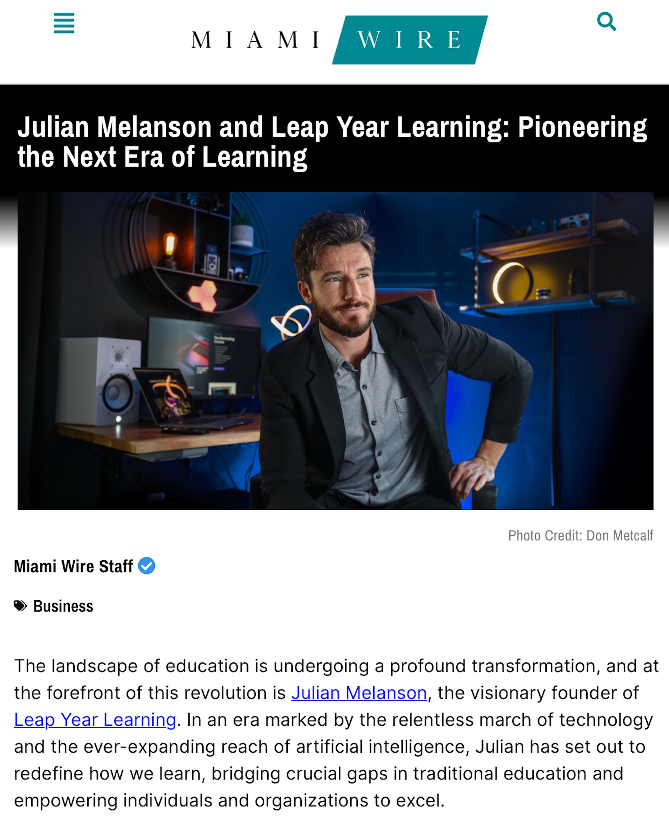 MIAMI WIRE JULIAN MELANSON AI EXPERT FILMMAKER DIRECTOR ONLINE TEACHER CEO WEEKLY.jpg