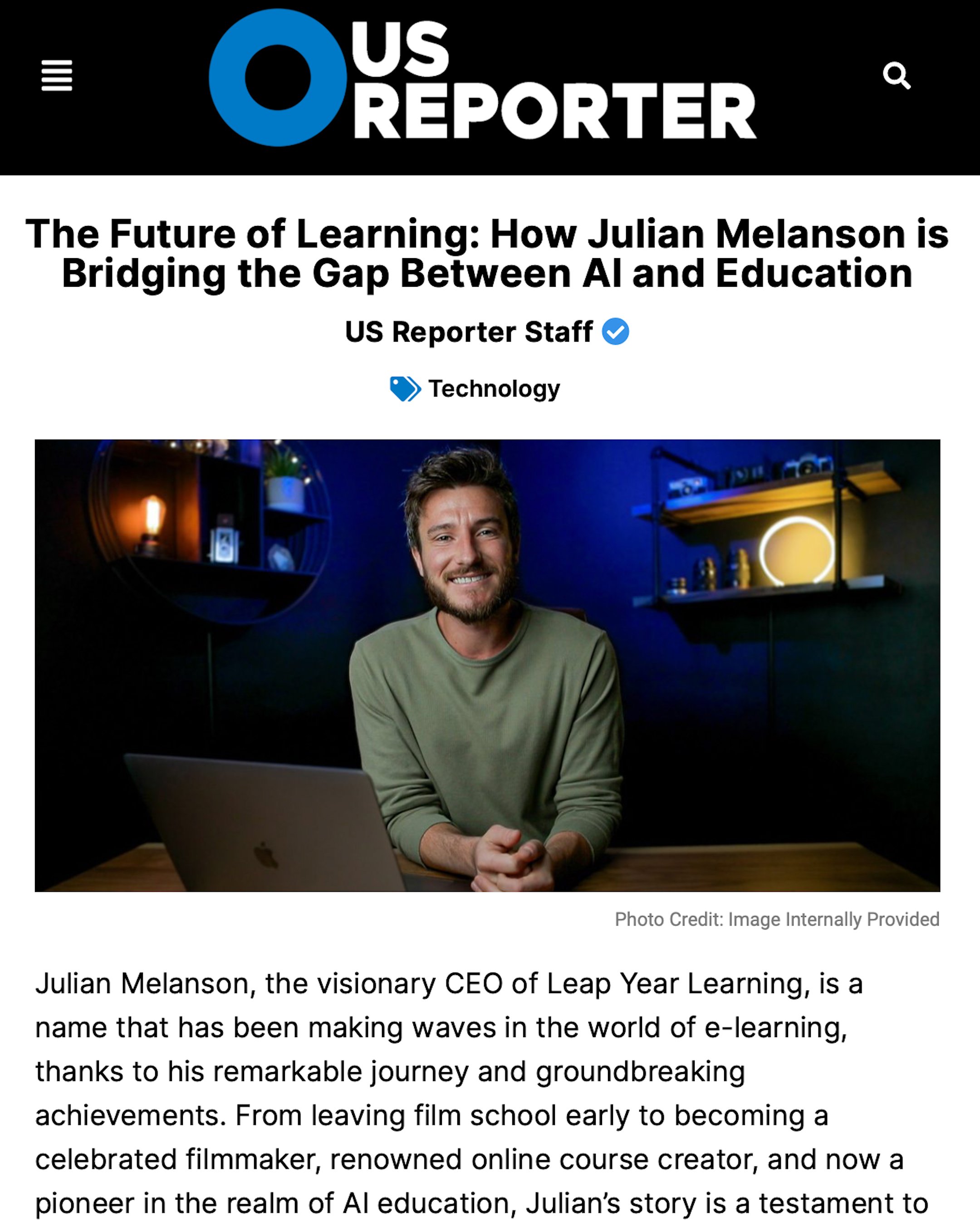 US REPORTER JULIAN MELANSON AI EXPERT FILMMAKER DIRECTOR ONLINE TEACHER CEO WEEKLY.jpg