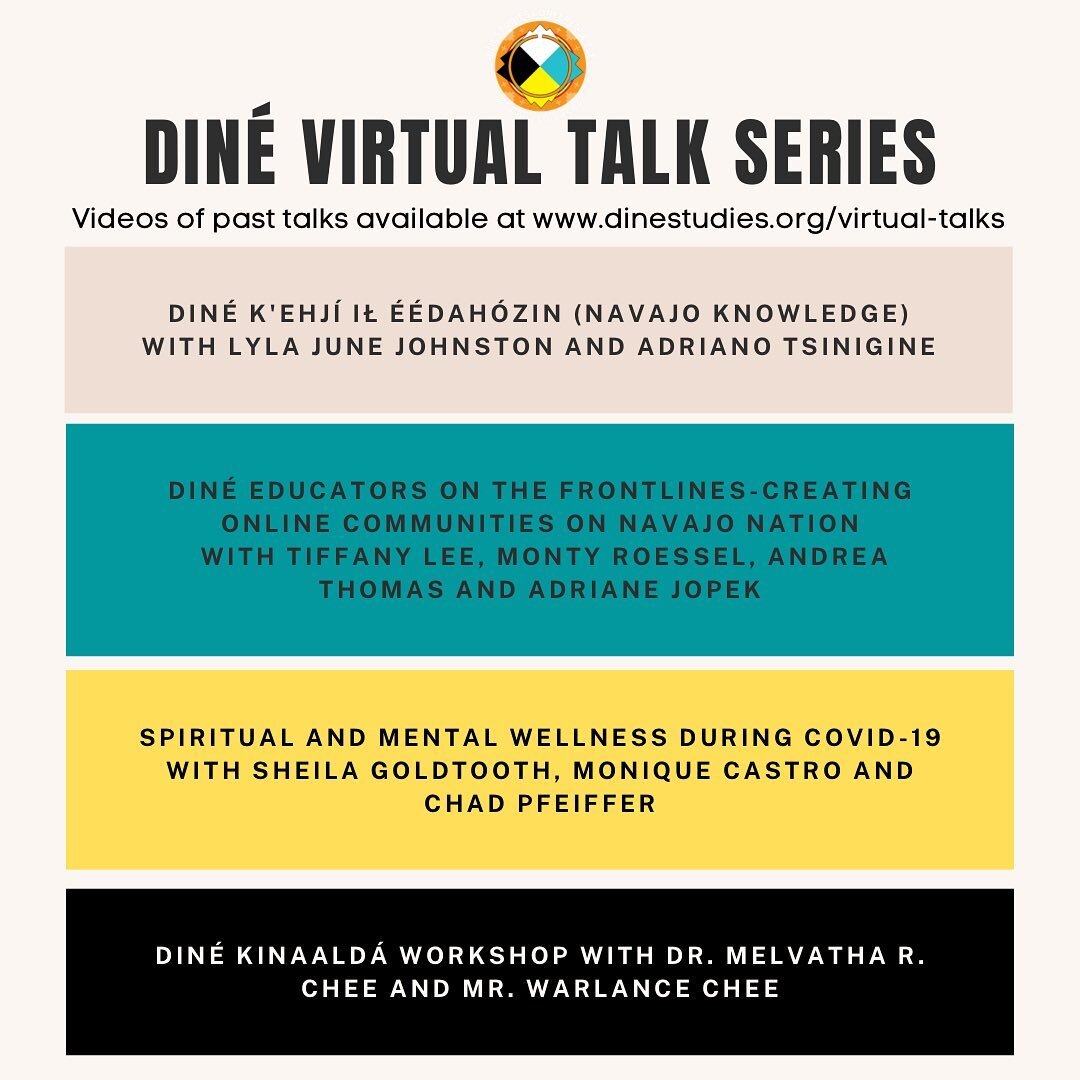 Check out our line-up of past Din&eacute; Virtual Talk presentations. Visit our website at www.dinestudies.org. @lylajune @tsinigineplants @tslee44 @dcpresident @moniquecastro_wellness @__chaddio__ @homer.hubbell @navashmu @windywomyn