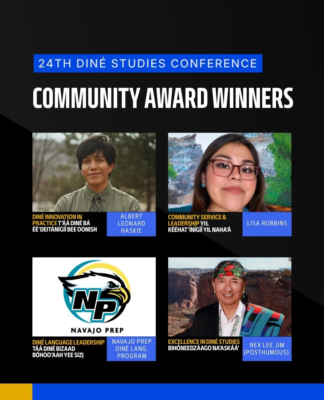 During each conference, the Din&eacute; Studies Association recognizes the work of an individual, group, or organization. Community members nominated awardees and the winners were announced at the Community Awards Banquet during our conference on Sun