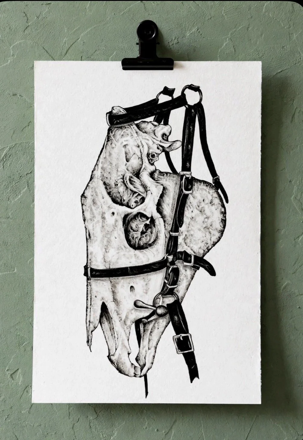 Horse Skull in Reins 11”x14” print