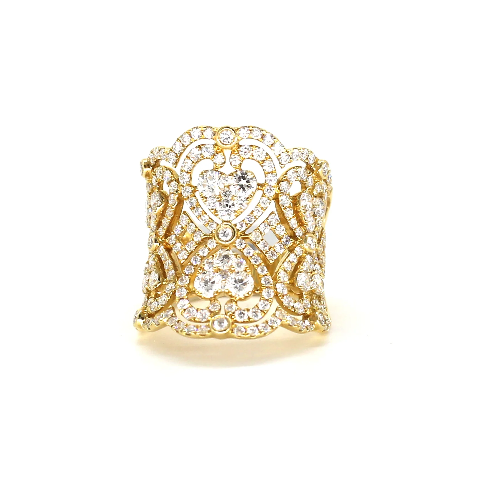 Diamond Floral Heart Yellow Gold Lace Corset Ring