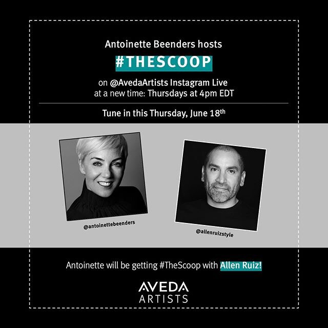 Join us this Thursday on @avedaarts and get #thescoop 🍵 
Thursday June 18th at 4pmEDT
.
.
.
#aveda #avedaartist #hairstylist #hairbrained_official ##modersalon #americansalon #maneaddicts #infringemagazine #salonmagazine #behindthechair #esteticamag