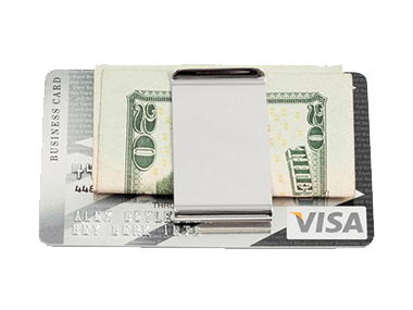 Money clips are a perfect gift and can be personalized with his name or a special message. This clip has a double slot for money and credit cards or driver's license.