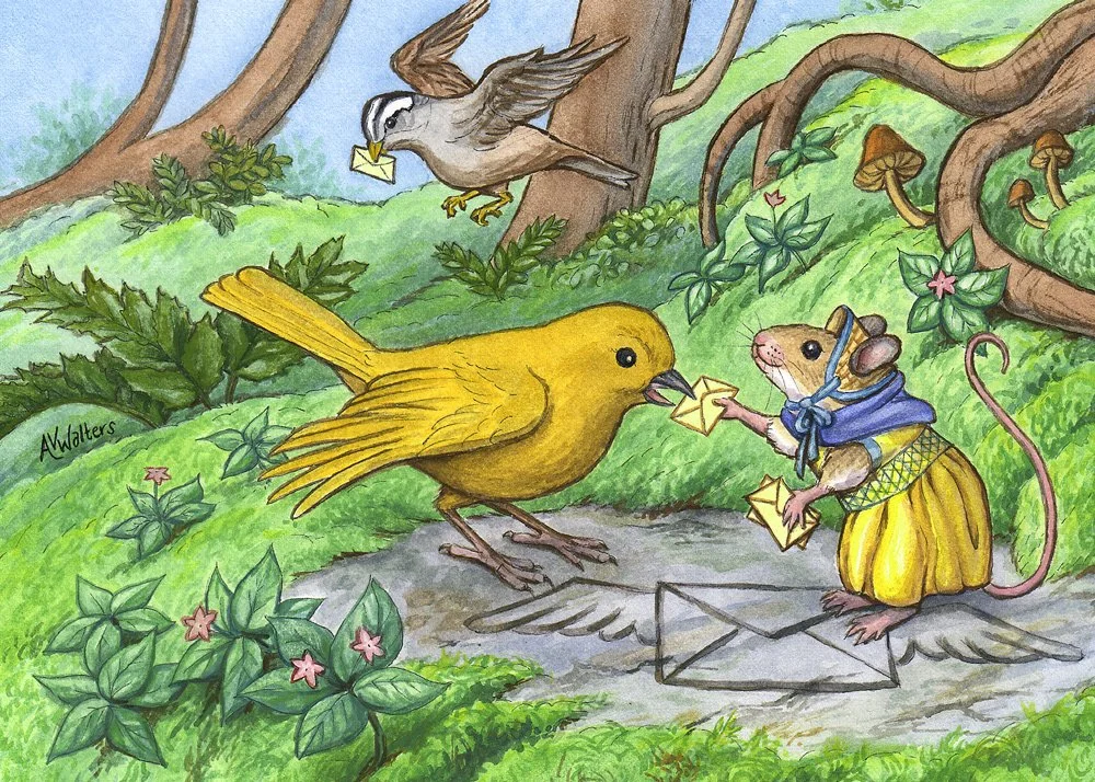 mouse sends invitations by bird