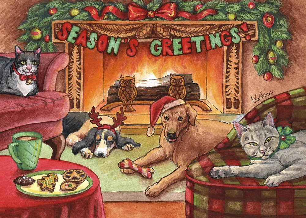 The cats and dogs have all chosen their favourite fireside spots this Christmas.