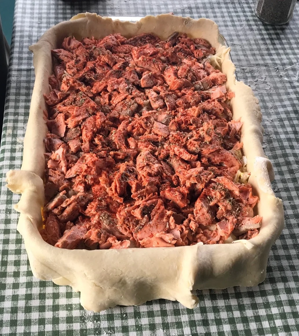Perok in progress....the salmon layer.