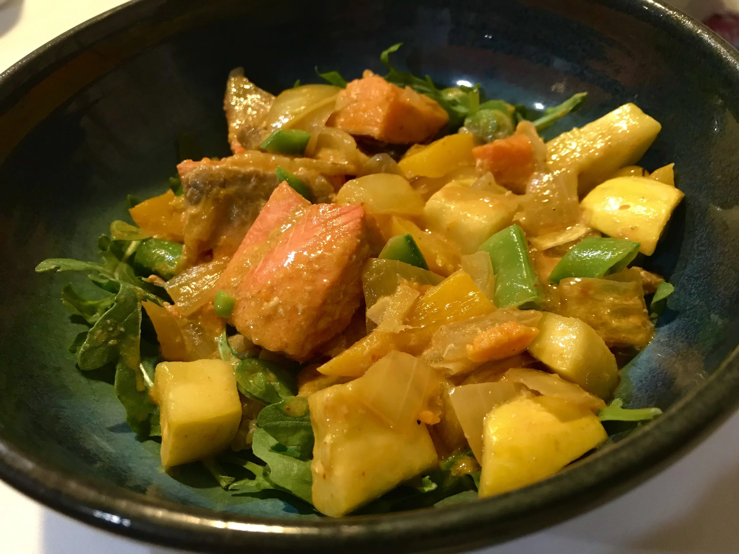 Thai Curry Salmon With Coconut Milk and Veggies