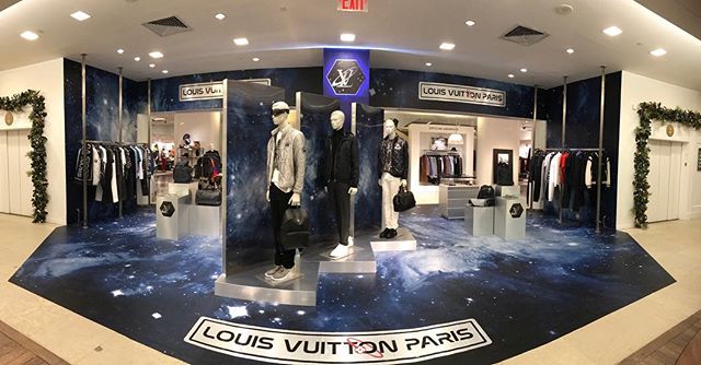 The Louis Vuitton Men&rsquo;s Boutique at Saks Fifth Ave has had a #GalaxyTakeover! Space is the place this holiday season! #louisvuitton #vinyl #fabrication #podiums #logos #installations #takeover#galaxy #visualmarketing #production #brandexperienc