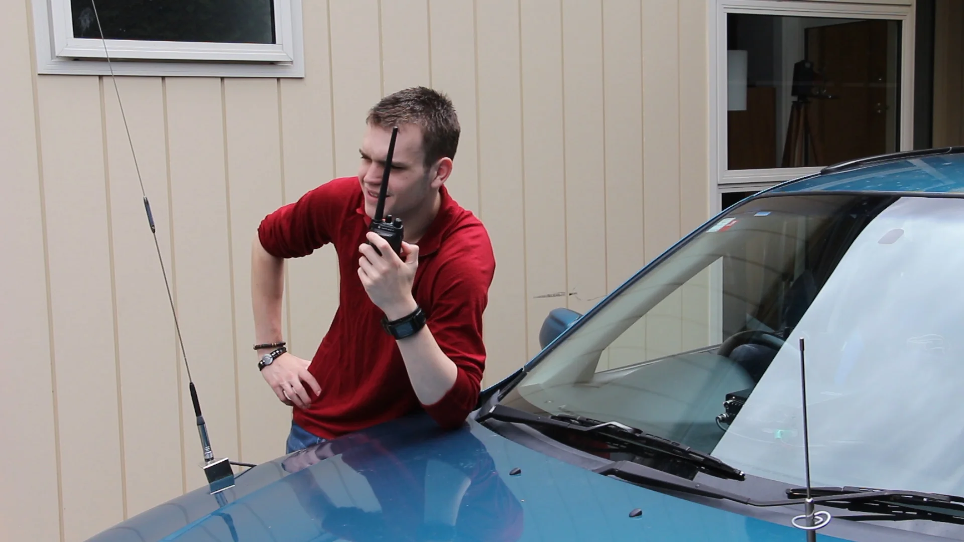 Handheld radio on the bonnet