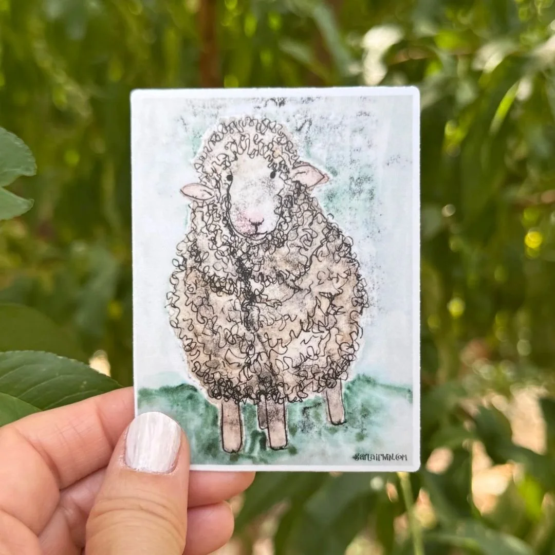 Charming Sheep – Watercolor & Ink Vinyl Sticker