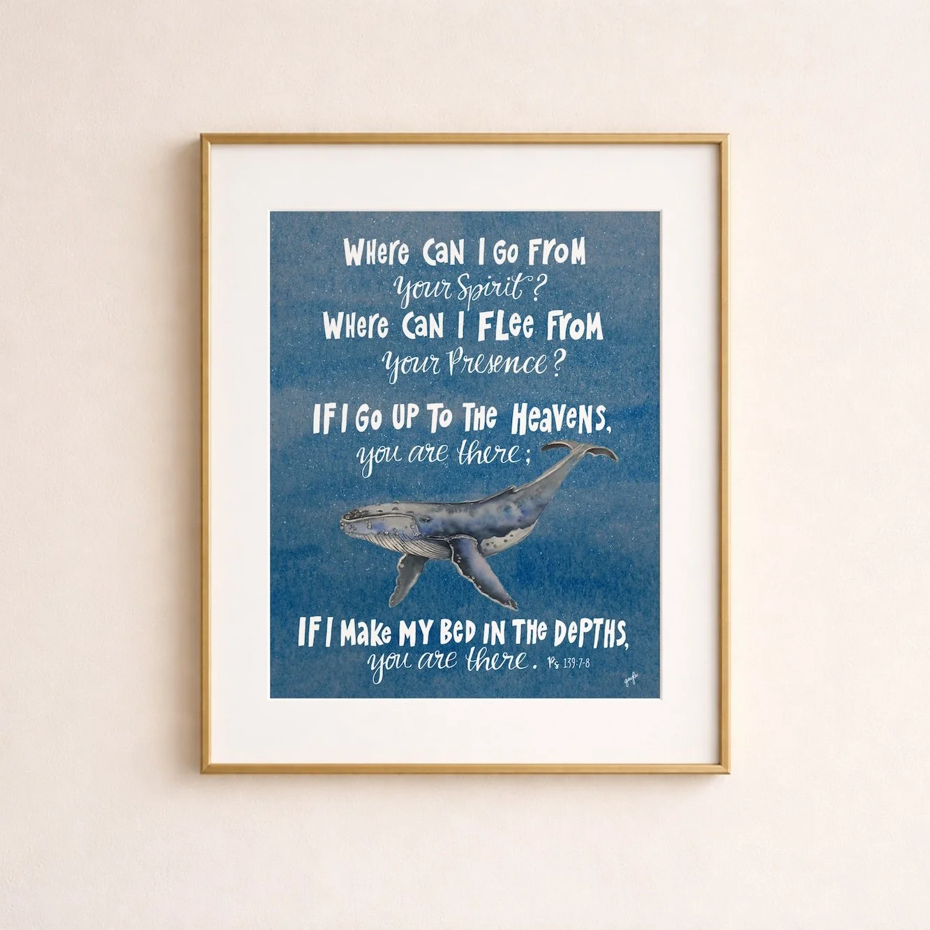 Watercolor Whale Art Print | Psalm 139 Coastal Wall Decor