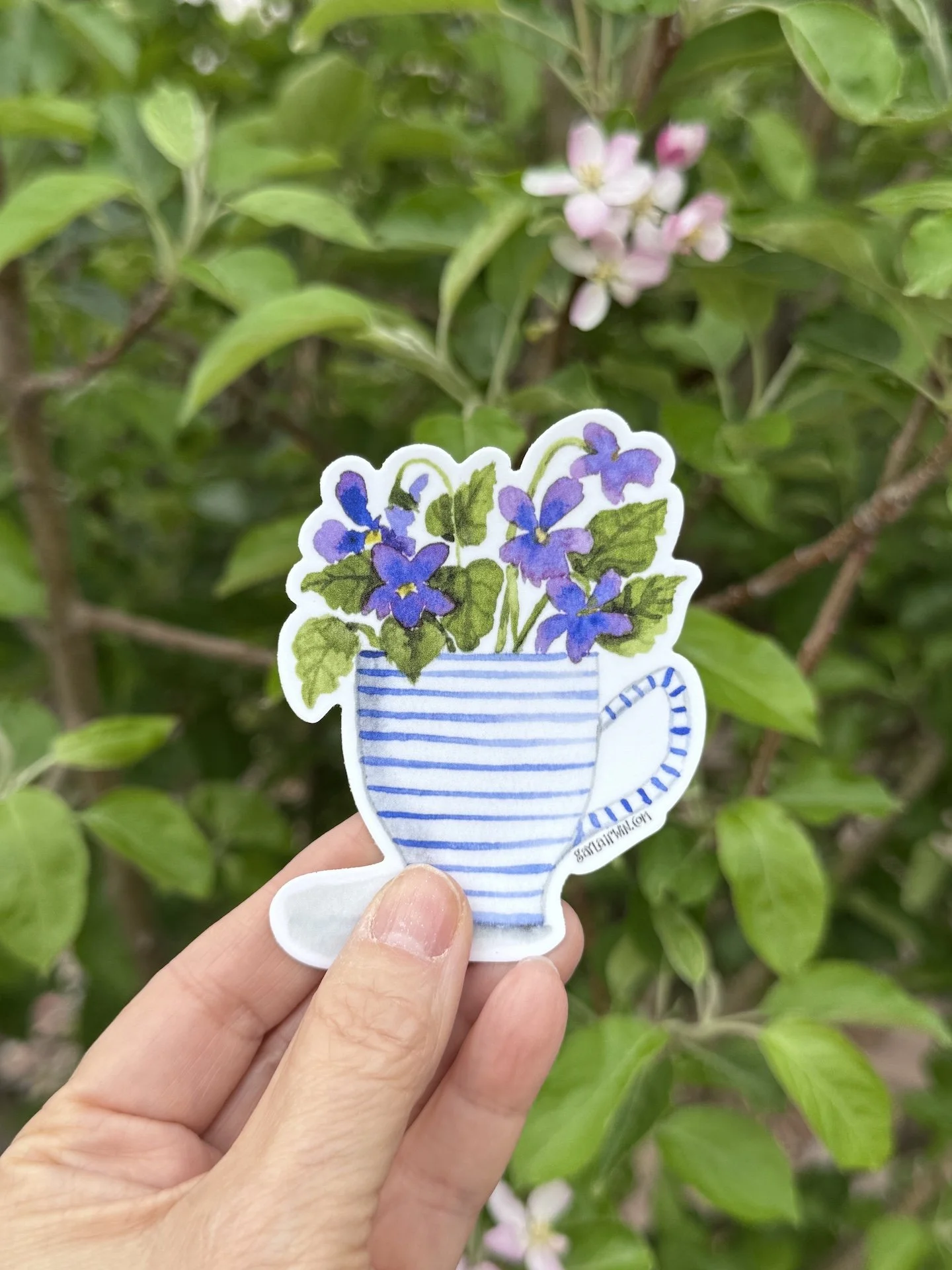 Watercolor Mug with Violets Vinyl Sticker