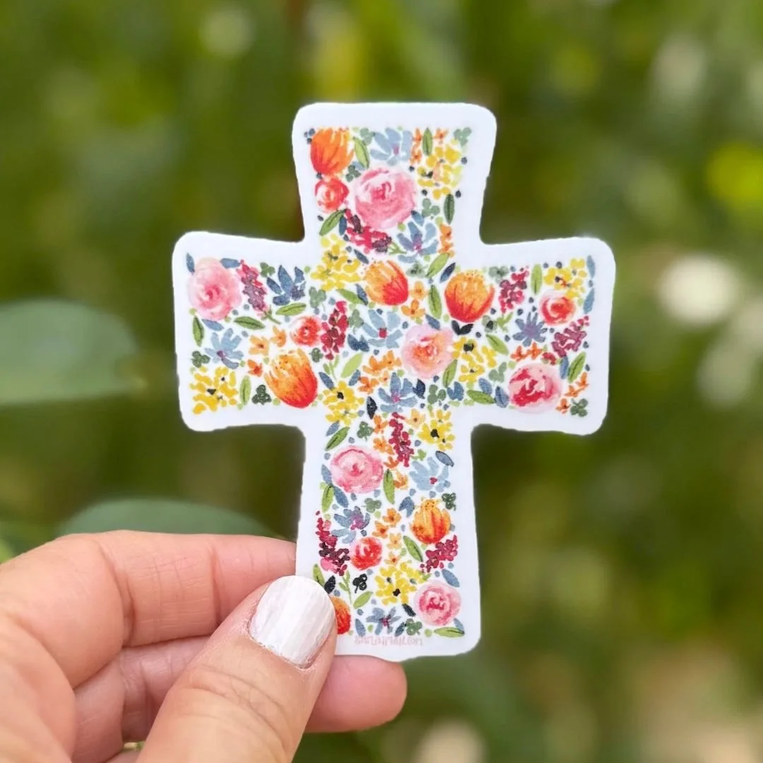 Watercolor Floral Cross Vinyl Sticker