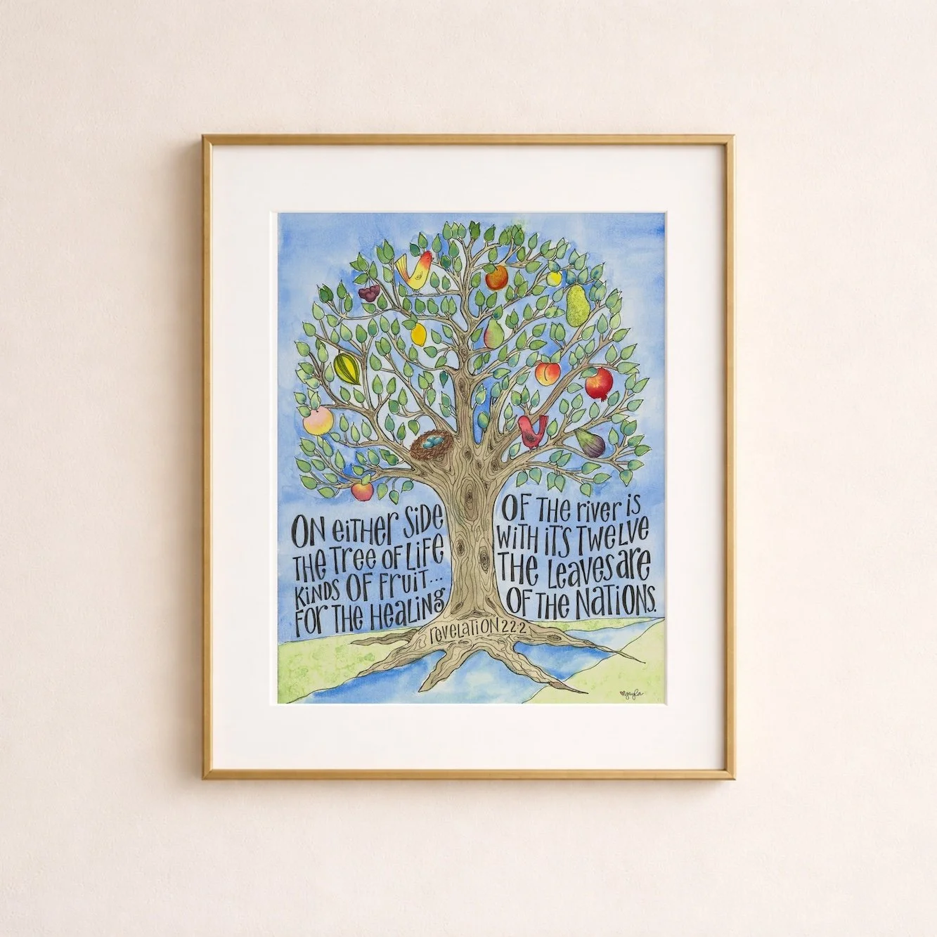 Tree of Life Watercolor Art Print | Revelation 22:2 Scripture Wall Art