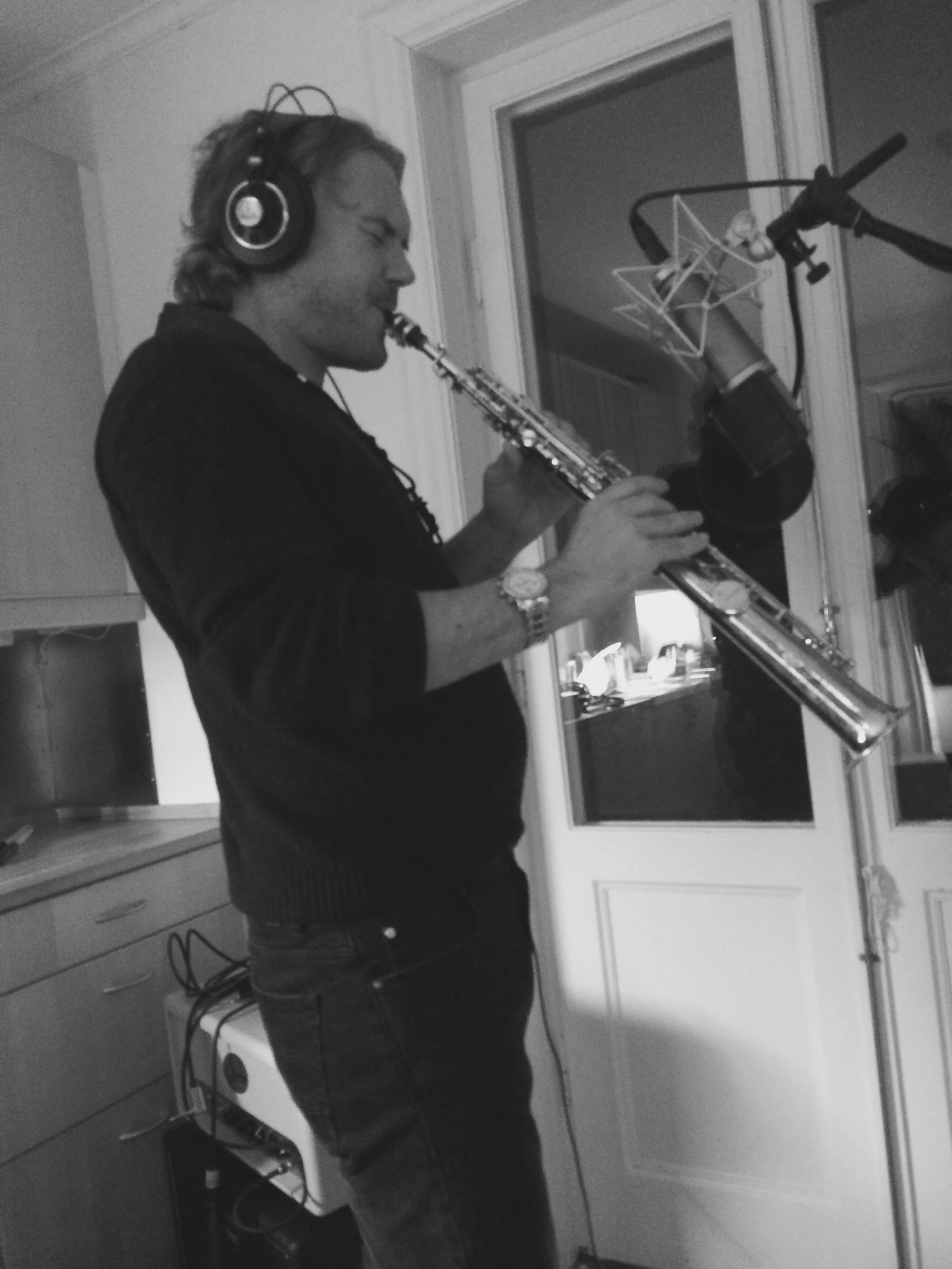 Sax virtuoso Johan Håkansson laying down his solo on This is Goodbye