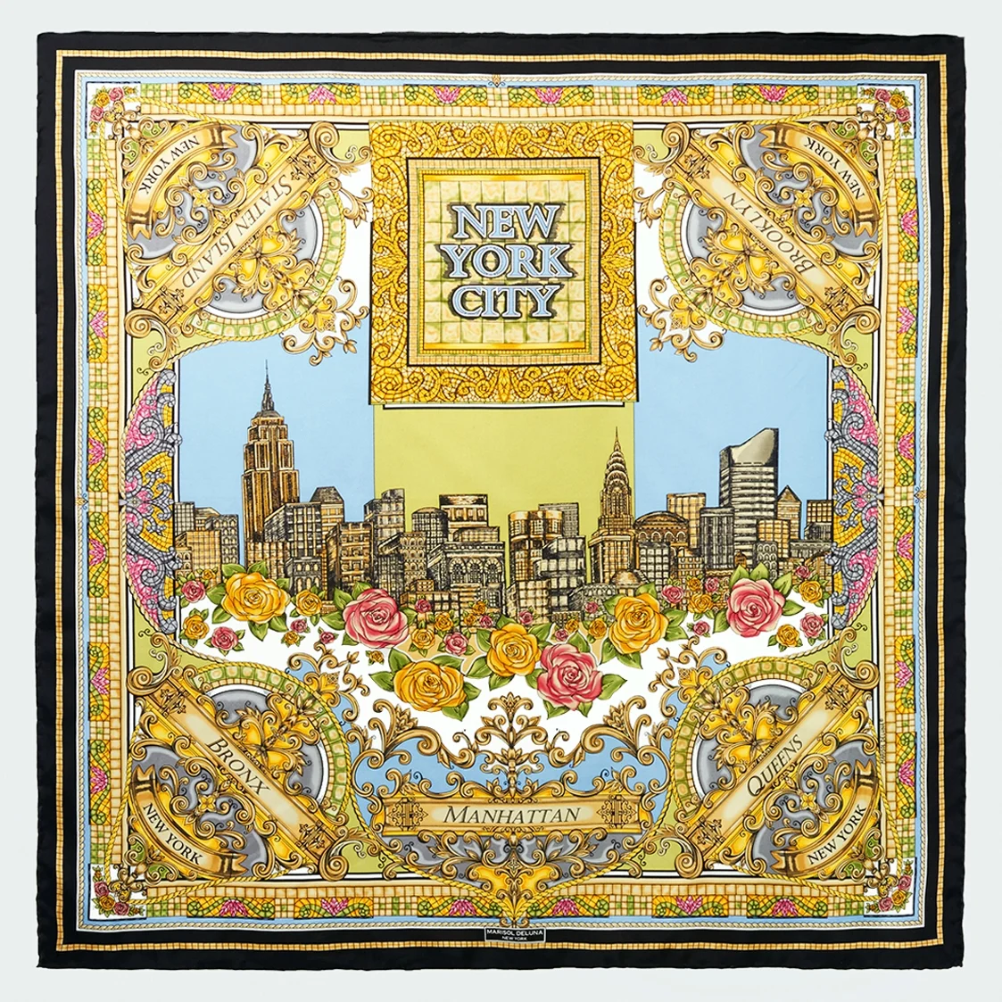 New York Mosaic Silk Scarf - Black