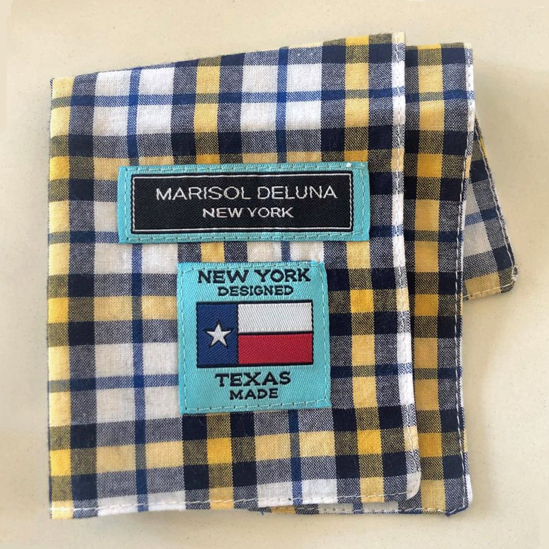 Blue, Gold and White Plaid Pocket Square