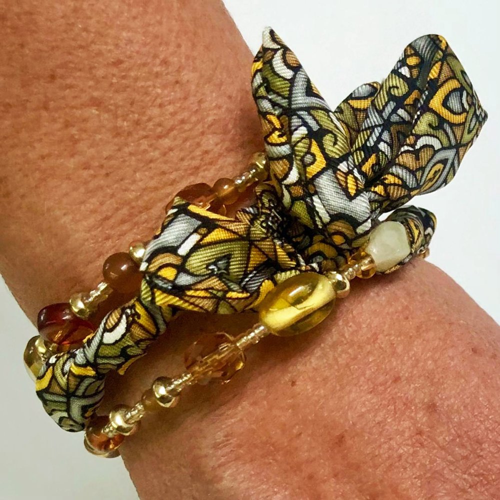 Silk Twill and Beaded Wire Bracelet- Gold — Marisol Deluna New York