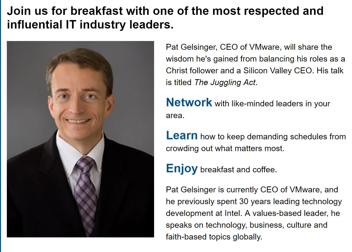 VMWare's Pat Gehlsinger Breakfast: The Juggling Act