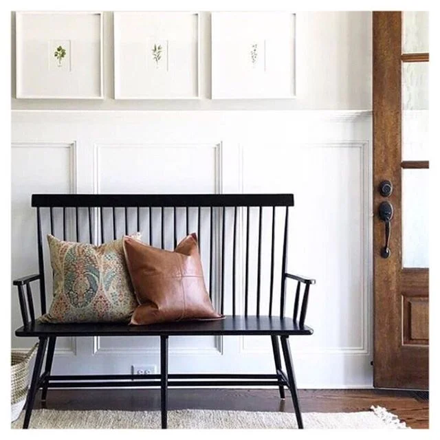 I want that leather pillow! #leather #entry #white | image via mackenzie&amp;company