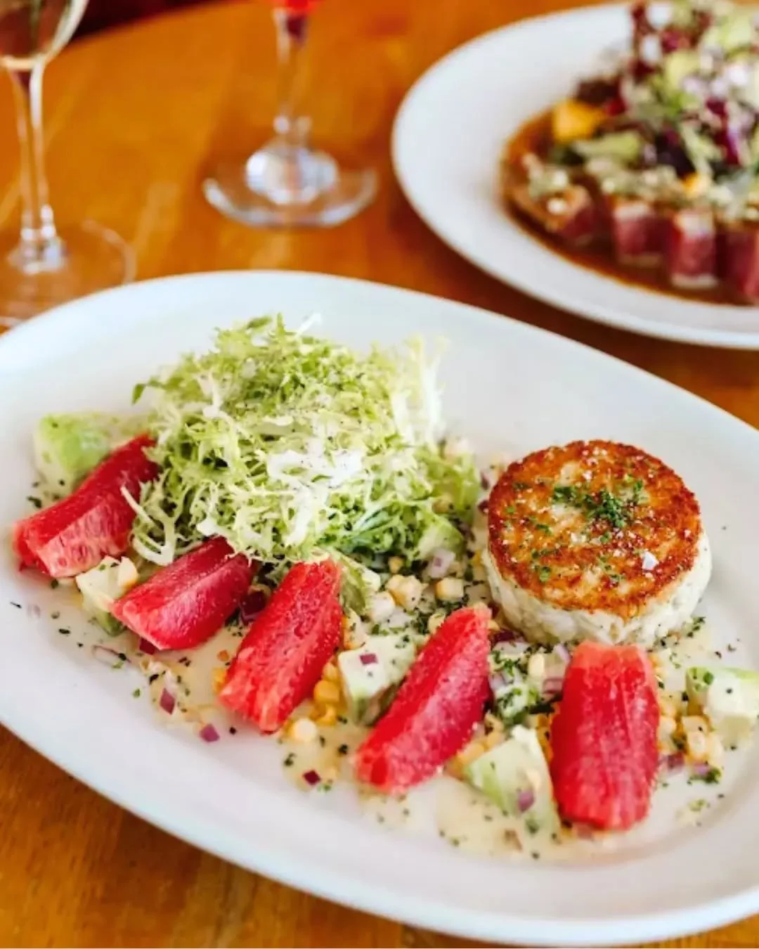 A crab-solutely delicious dish! 🦀

Crab Cake Salad | Jumbo lump crab, Ruby Red wedges, avocado, red onion, corn, and champagne vinaigrette.

#CoastalKitchenDanaPoint #CrabCakeSalad