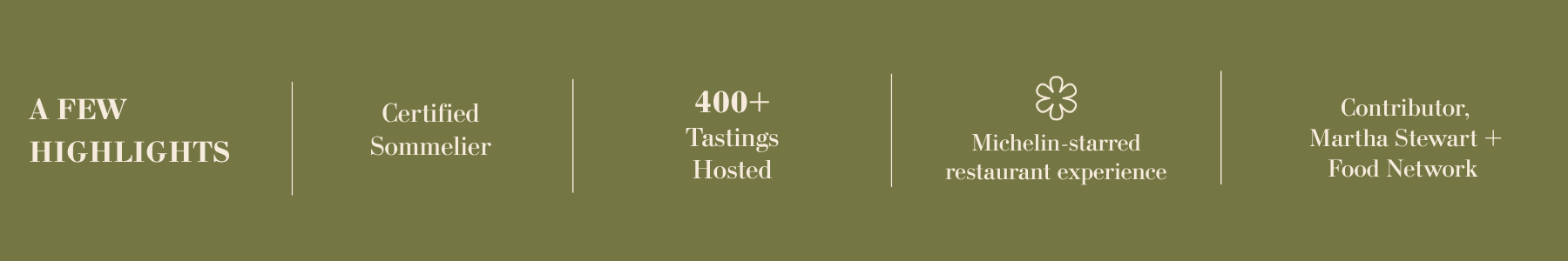 Sarah Tracey credentials including being a certified sommelier, 400+ events hosted, Certified Sommelier, and contributor to Martha Stewart and Food Network.