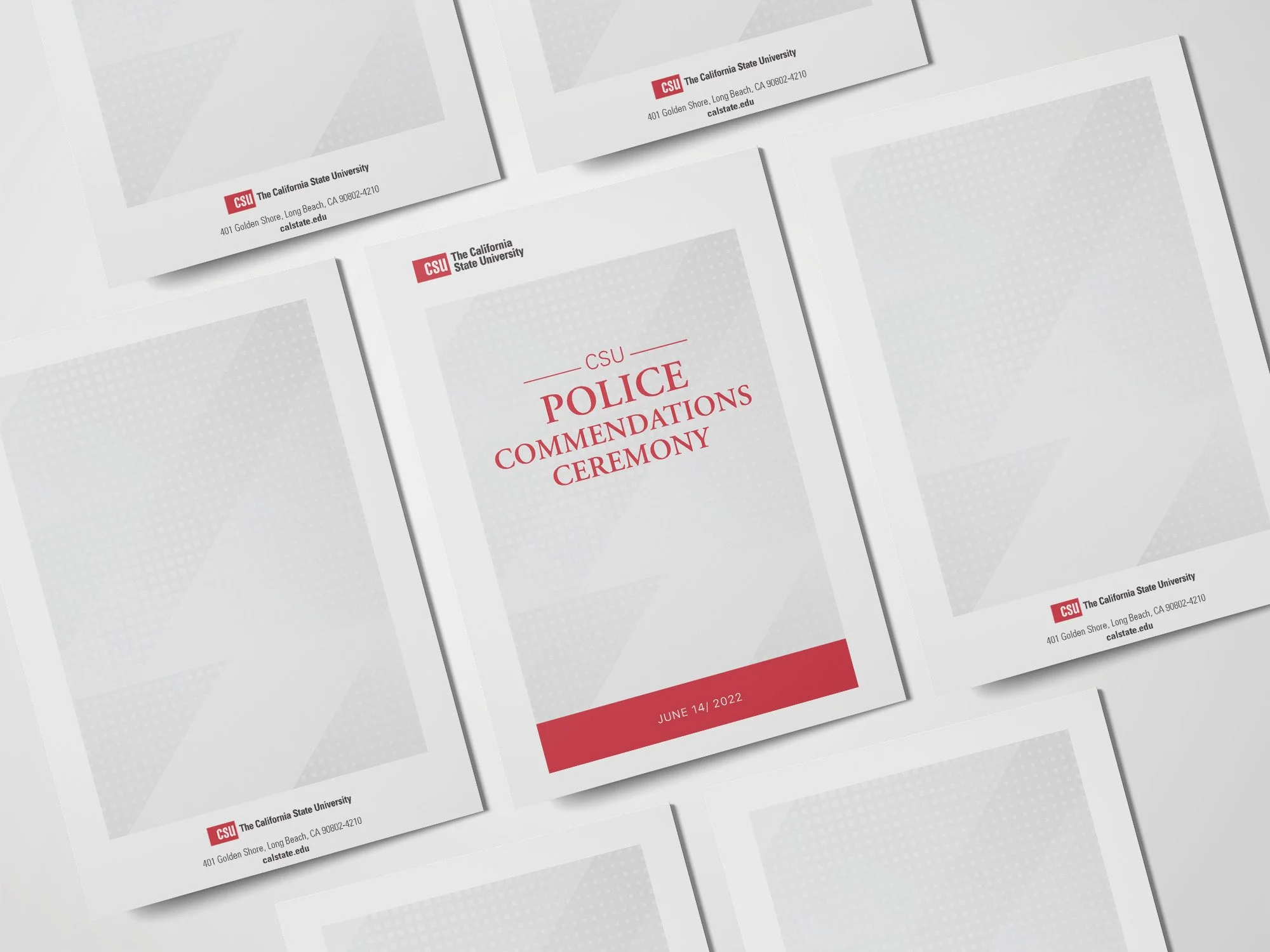 Flyer for CSU Police Commendations Ceremony, held on June 14, 2022, with CSU logo and contact information for The California State University.