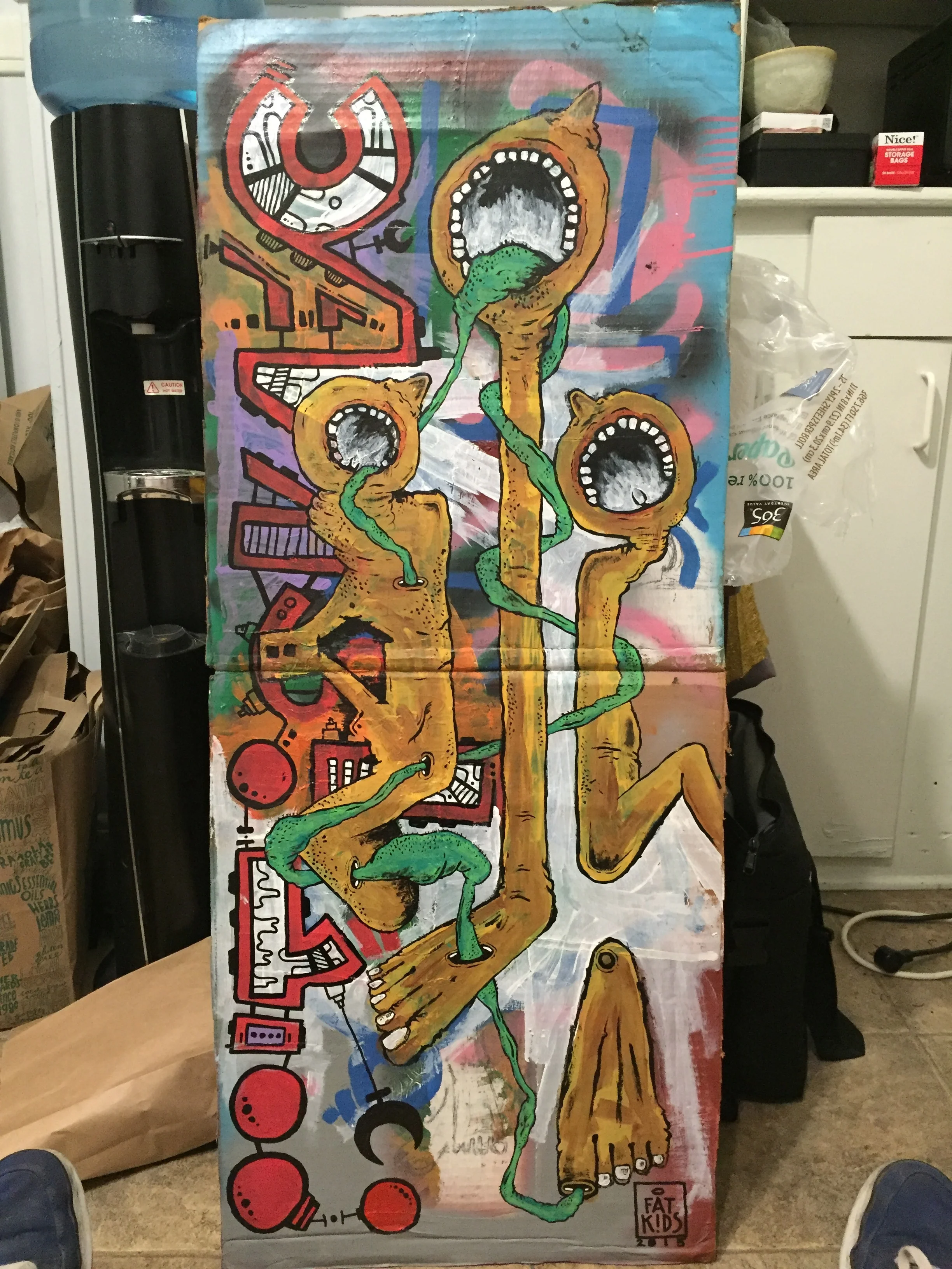 Garden of Gumdrops and Sweden-3.5'x2'.Mixed Media on Cardboard.2015.FatKids.JPG
