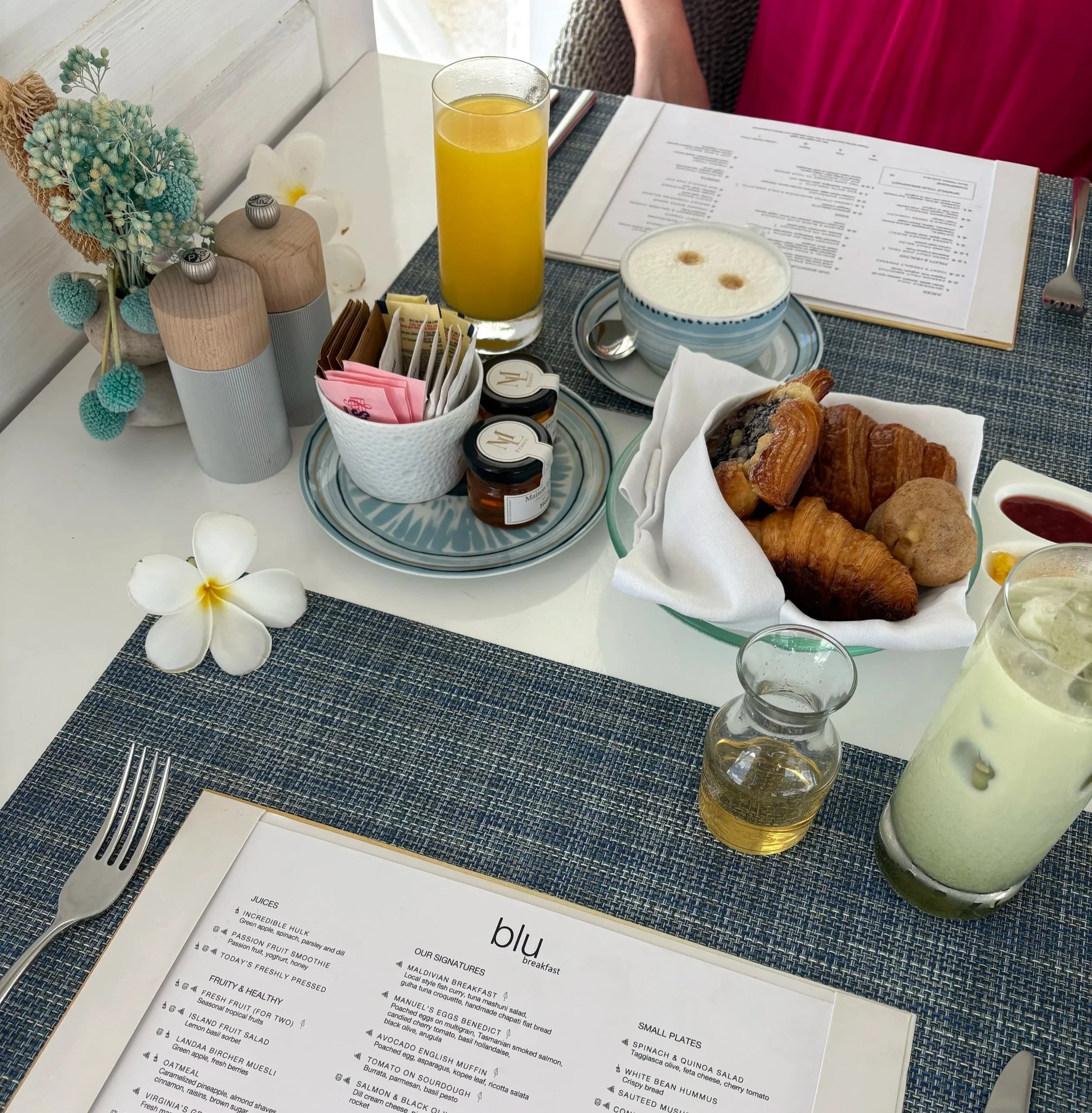 Blu Menu at breakfast table with coffee