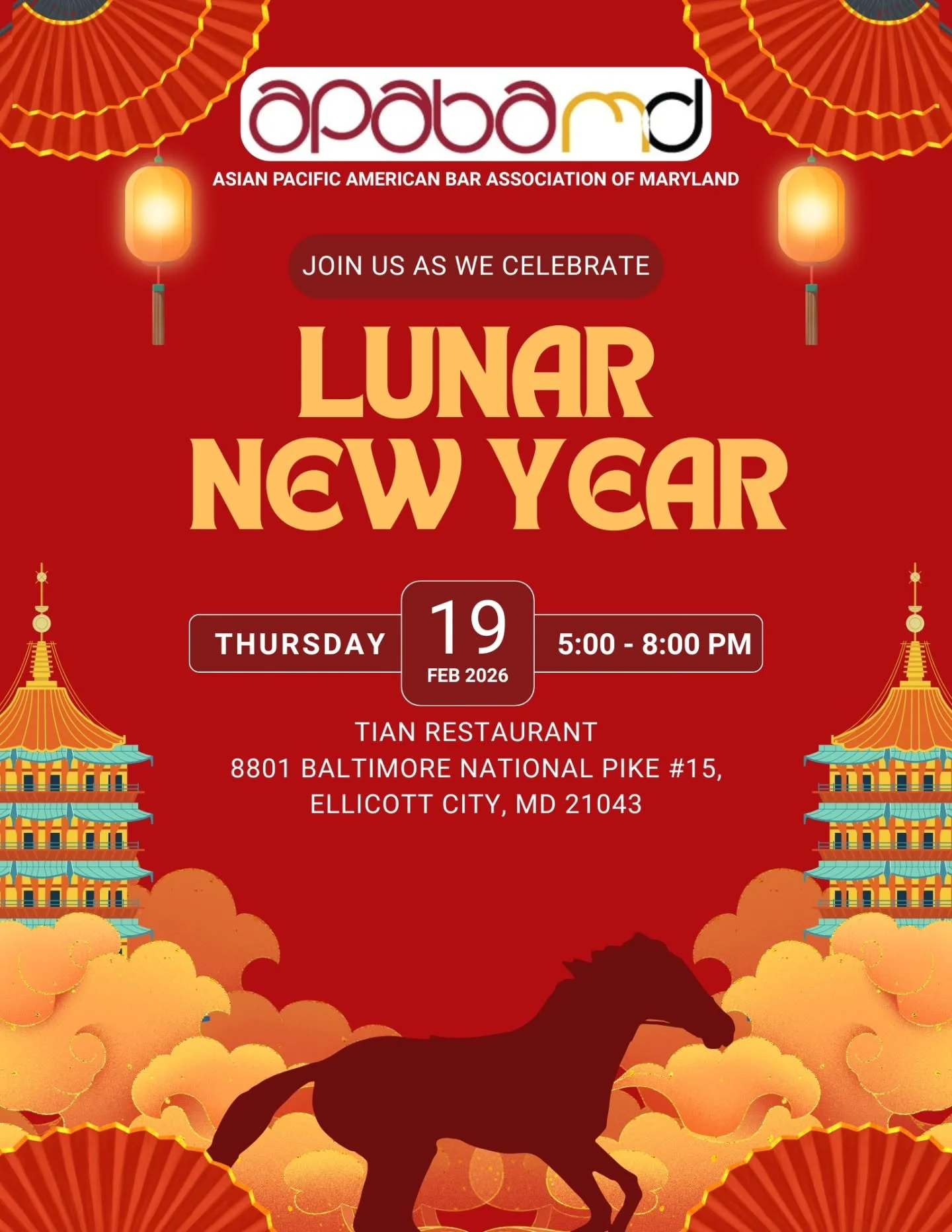 Join APABA-MD in celebrating Lunar New Year! 🎆

🔖RSVP now at www.apaba-md.com 

 ➡️ Discount available for dues-paying members! Contact Jessica Kweon (jessicaskweon@gmail.com)