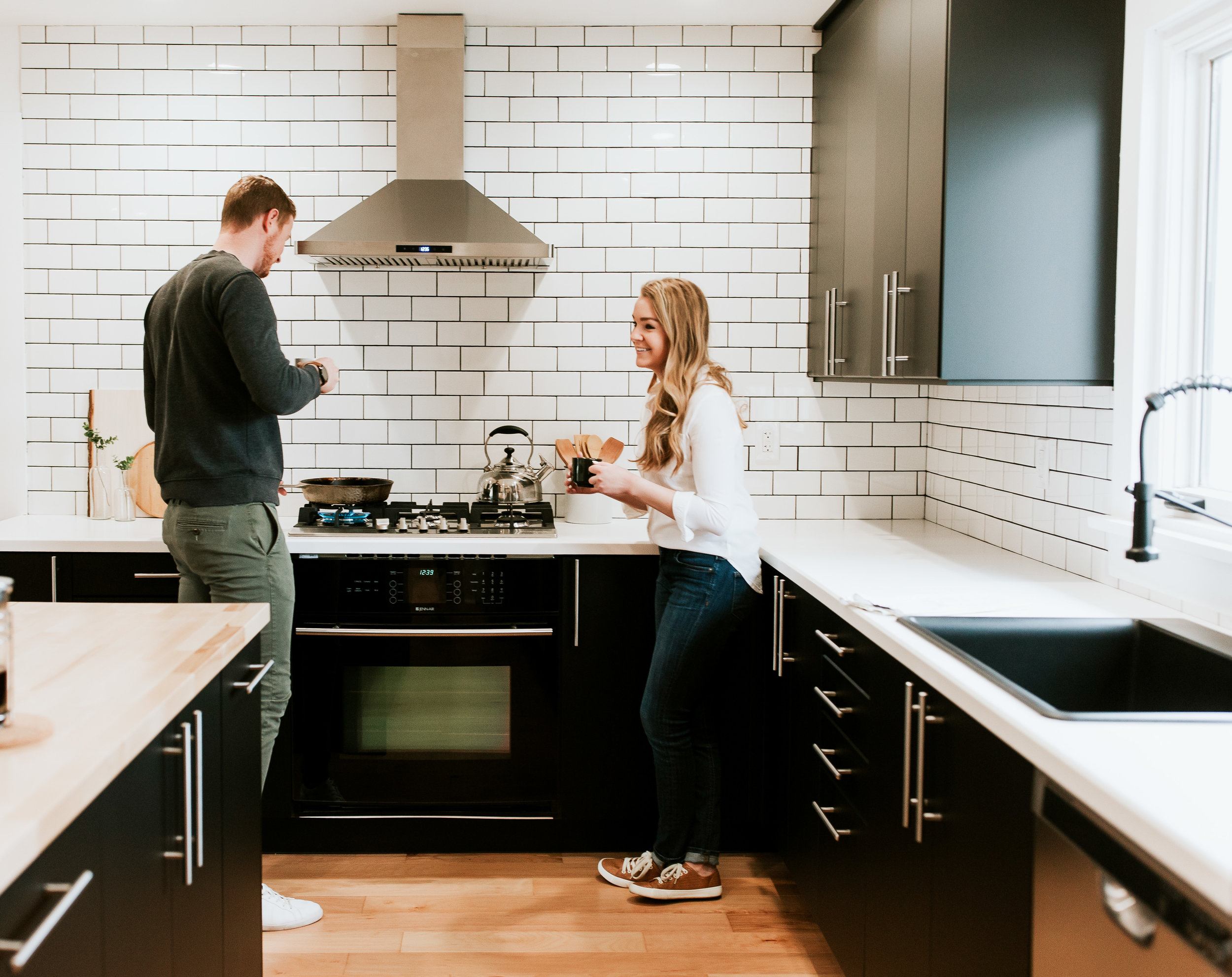 Full modern kitchen tour - Ikea Kungsbacka cabinets, subway tile, light wood floors, range hood