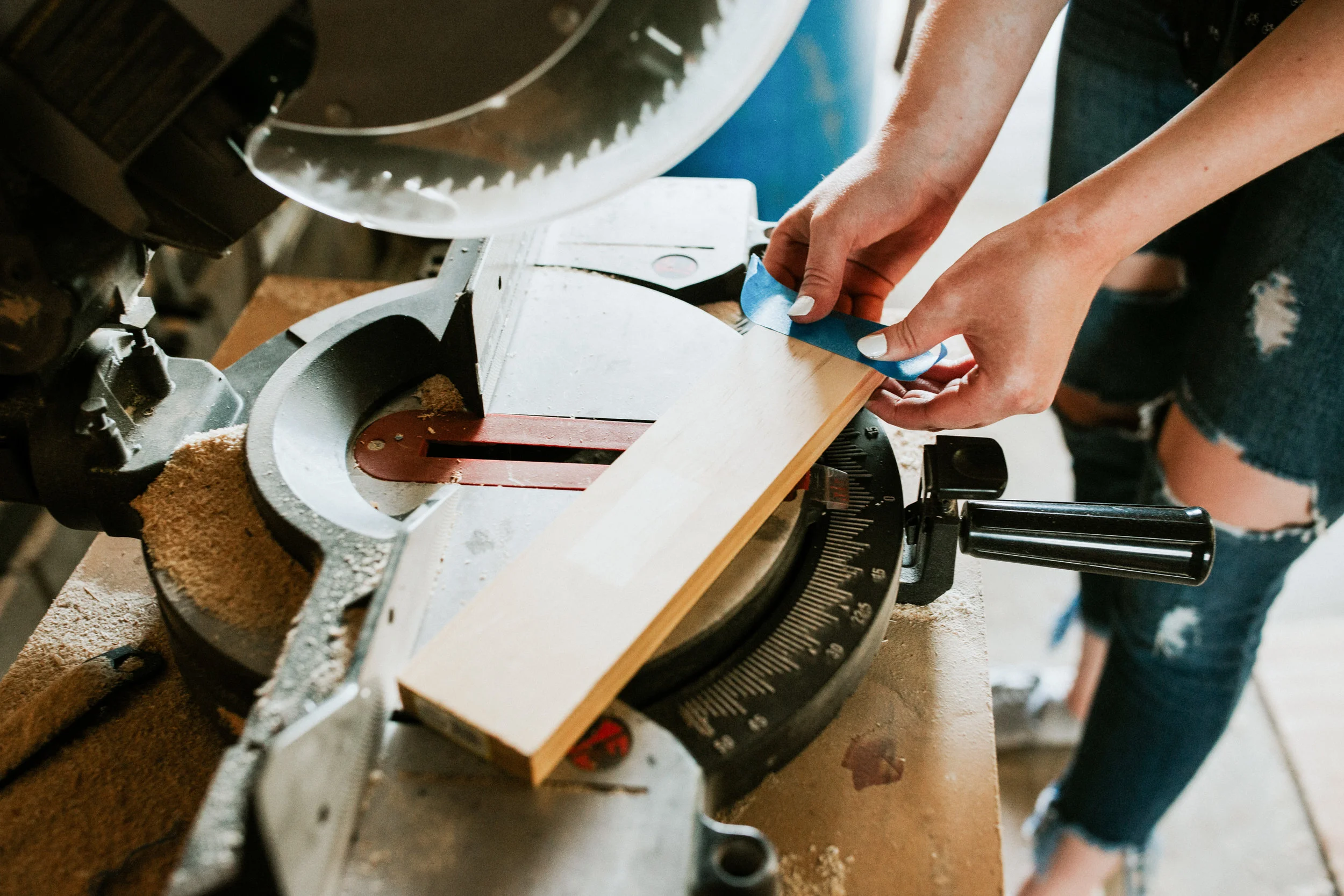 Step 1: Put tape on the wood where you want to cut it