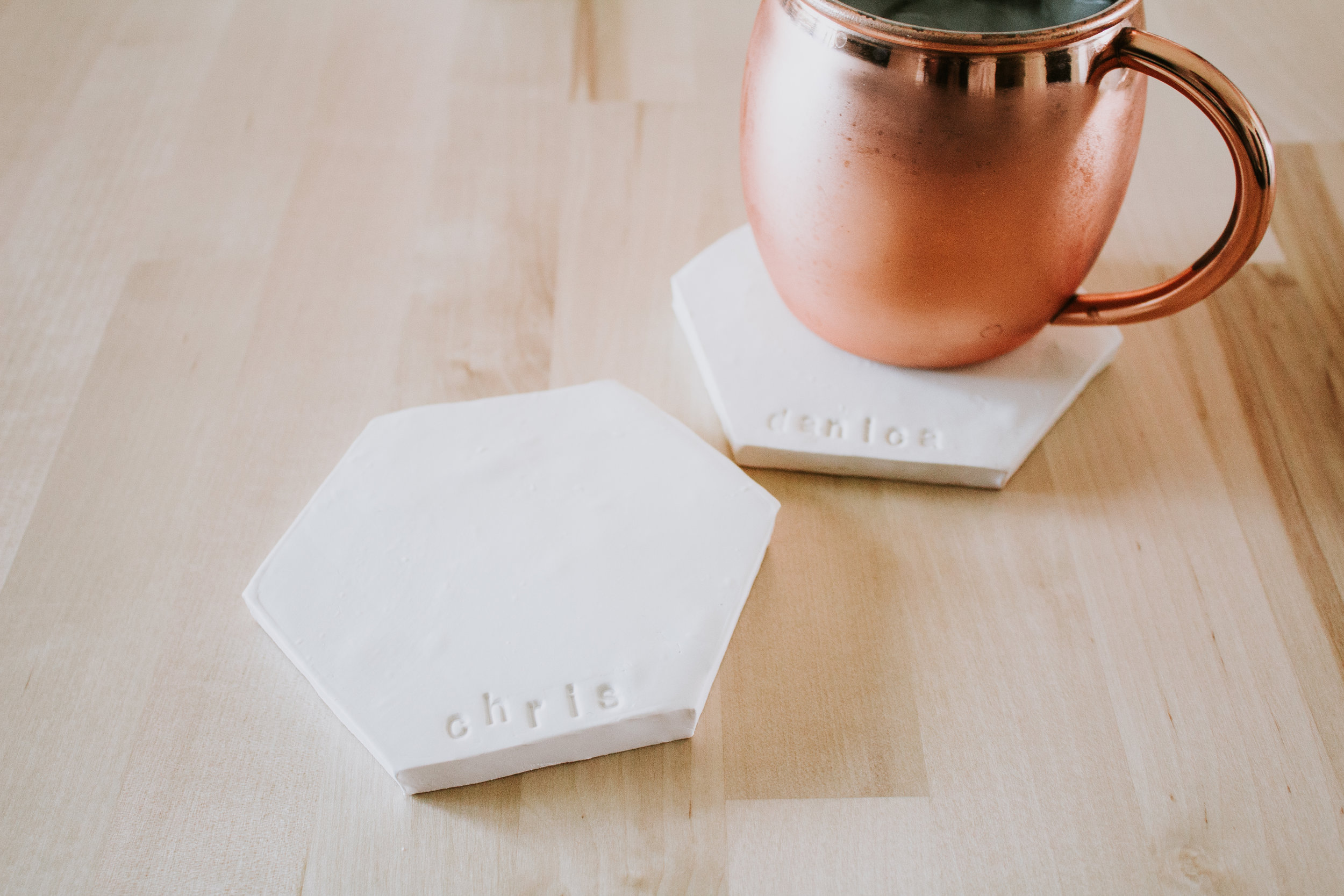 DIY Clay Coasters by Refined Design - personalized clay coasters you can make from home! Perfect craft project and gift idea for weddings, Christmas, and birthdays.