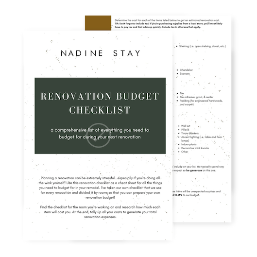 free renovation budget checklist - a comprehensive list of everything you need to budget for in your renovation - kitchen, bathroom, bedroom, living room, and dining room