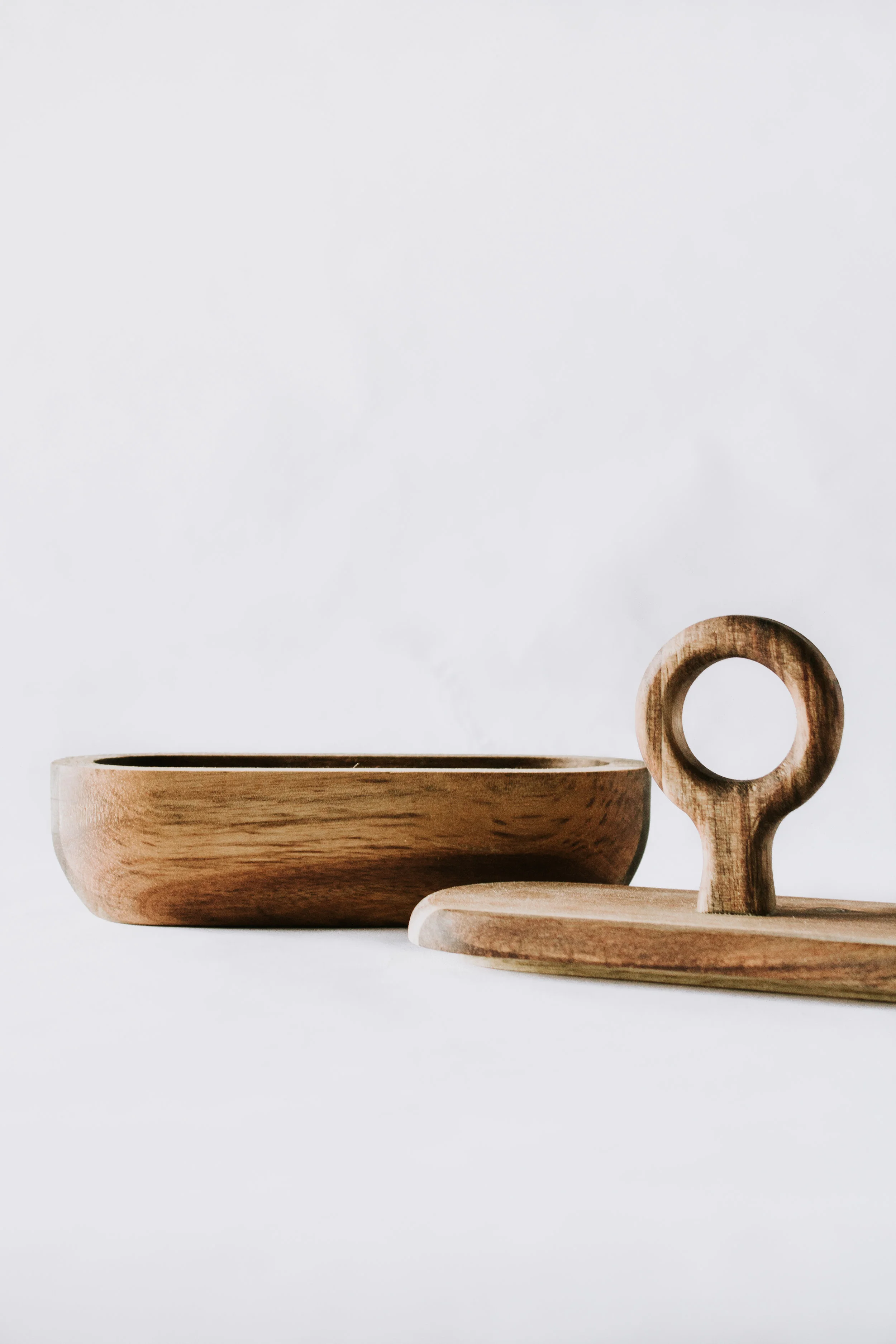 Bennet Wood Container by Nadine Stay - Acacia wood accent decor. Divided wood organizer with lid.