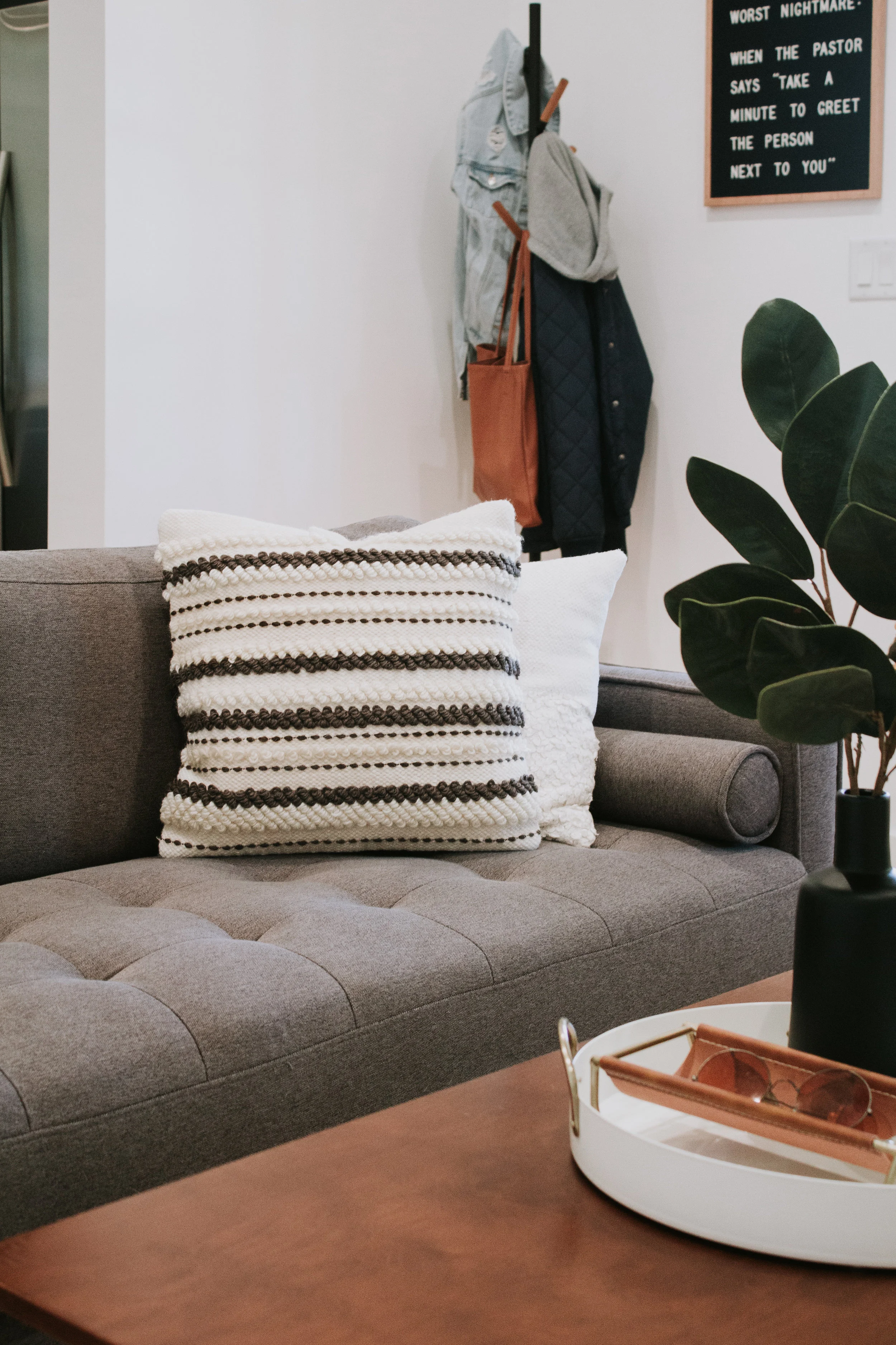 Walker Pillow by Nadine Stay - off white and brown striped pillow with woven wool fabric.
