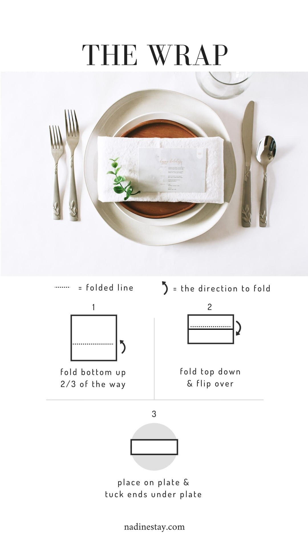 5 easy ways to fold a cloth napkin - place setting inspiration for weddings, birthdays, holidays, and events. Tablescape and table setting inspiration - The wrap napkin fold