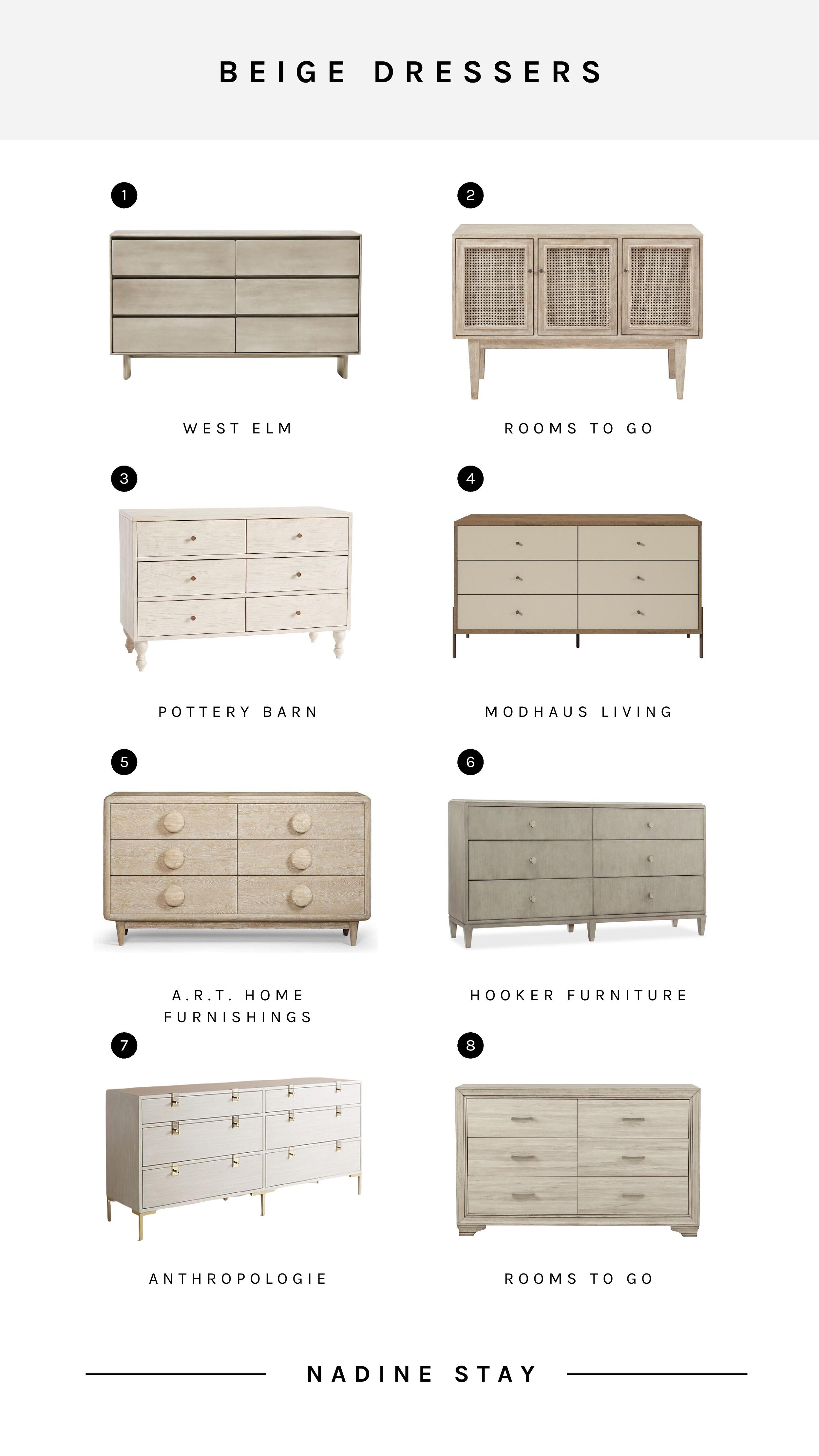 50 Shades of Beige (And 16 Beige Dressers + Artwork) - Beige cabinet inspiration, "dirty white" wall color ideas, and beige accent decor inspiration by Nadine Stay