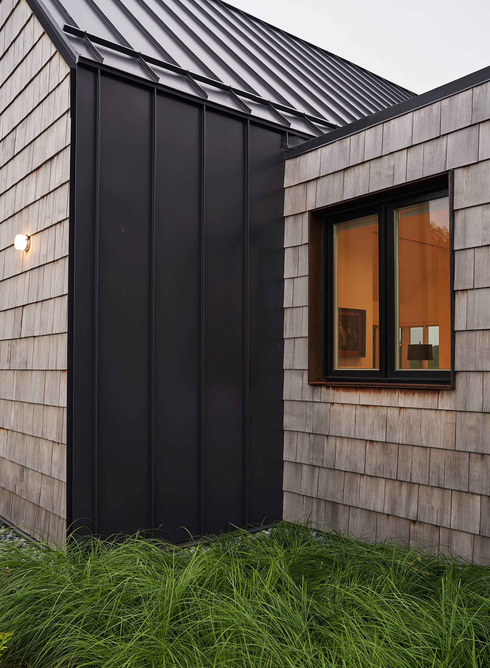 Exterior Update: Siding Inspiration, our game plan, and color scheme ideas - Nadine Stay | Board and batten vertical siding and weathered gray cedar shake shingle siding. | Photo Source: Collective Office