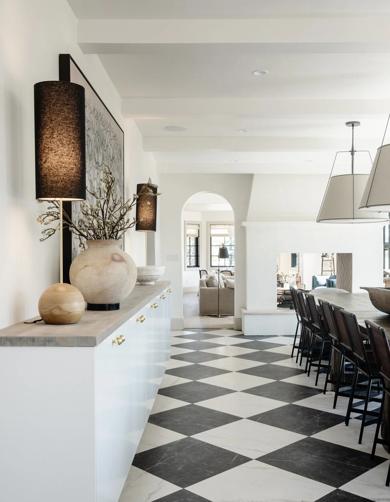 Beam and wood slats ceiling inspiration. Image via Chris Loves Julia