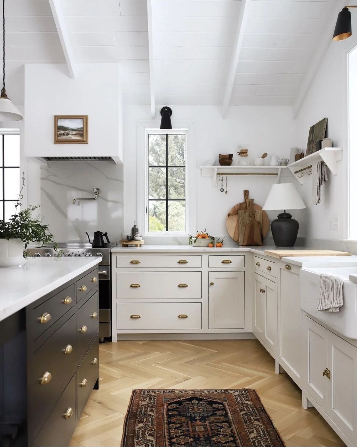 Beam and wood slats ceiling inspiration. Image via Simple Offerings