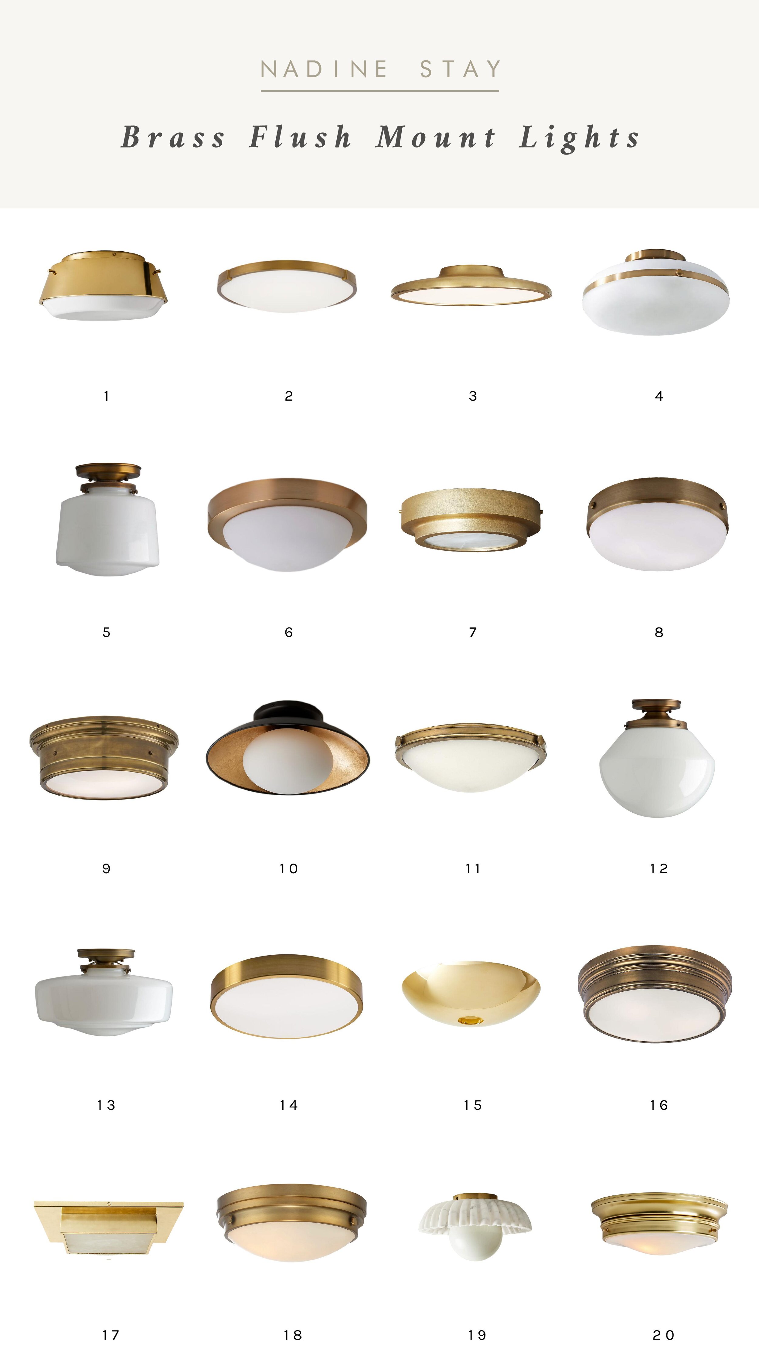 Top 20 brass flush mount lights. Brass and opal glass shade ceiling lights for every budget. High end and budget friendly flush and semi-flush lights. | Nadine Stay