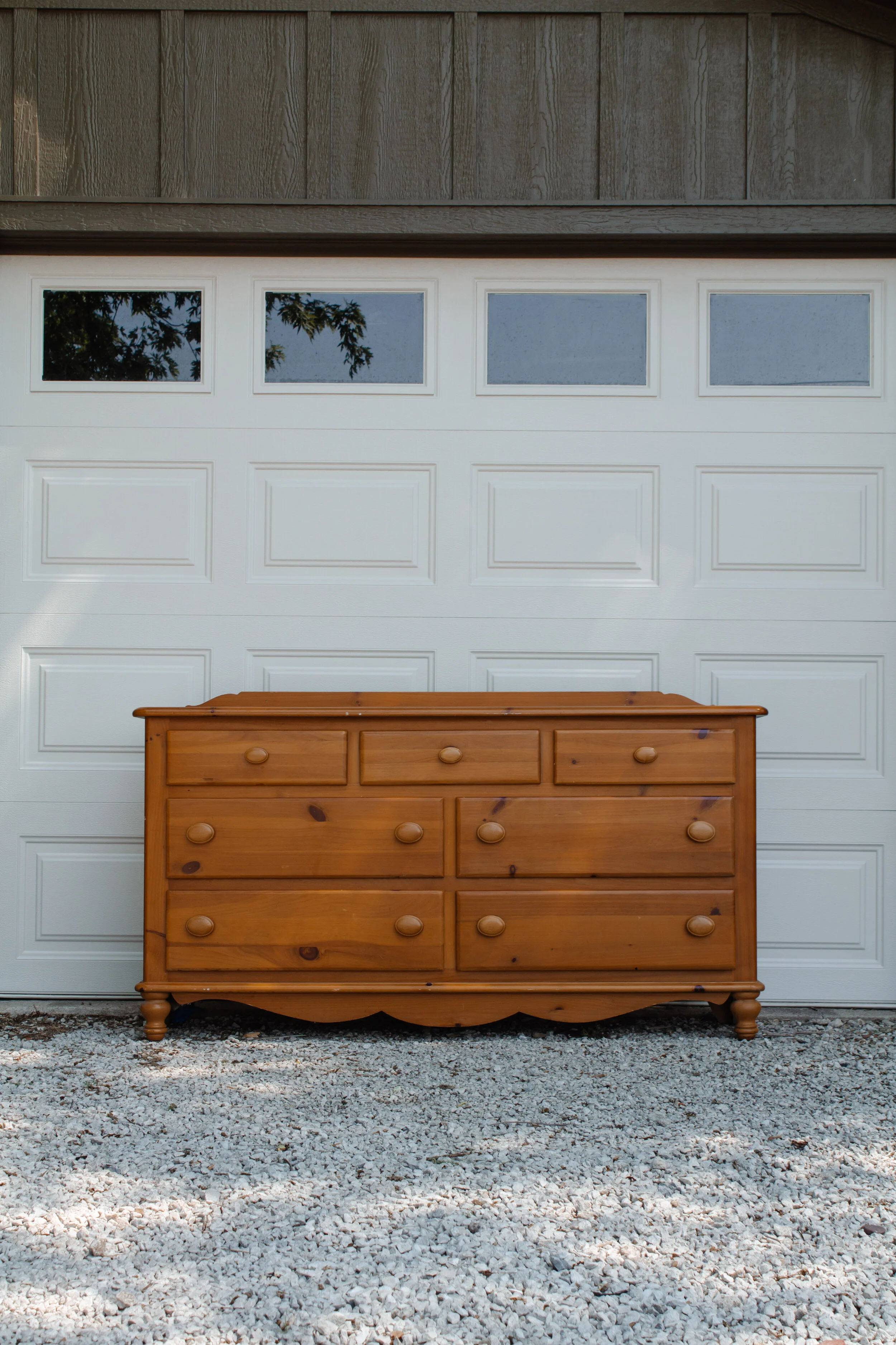 BEFORE | Dresser refurbishing makeover by Nadine Stay. Restaining a dresser to look like a primitive cabin dresser.